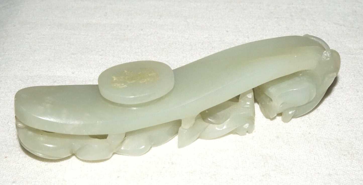 Antique Chinese Grey Green Nephrite Jade Dragon Belt Hook (UVi)#2