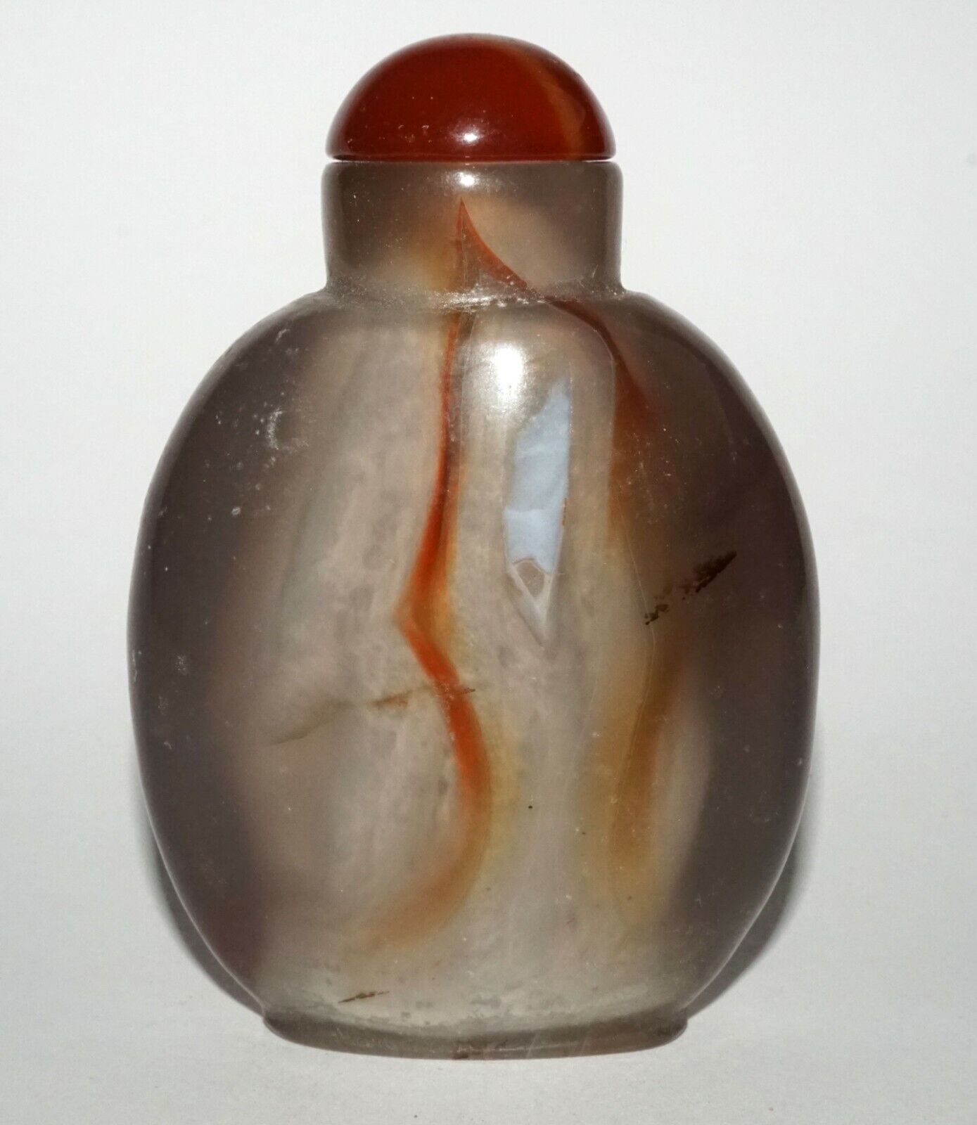Vintage Chinese Polyhedroid Agate Snuff Bottle w. Red Agate Stopper (LeS) G4