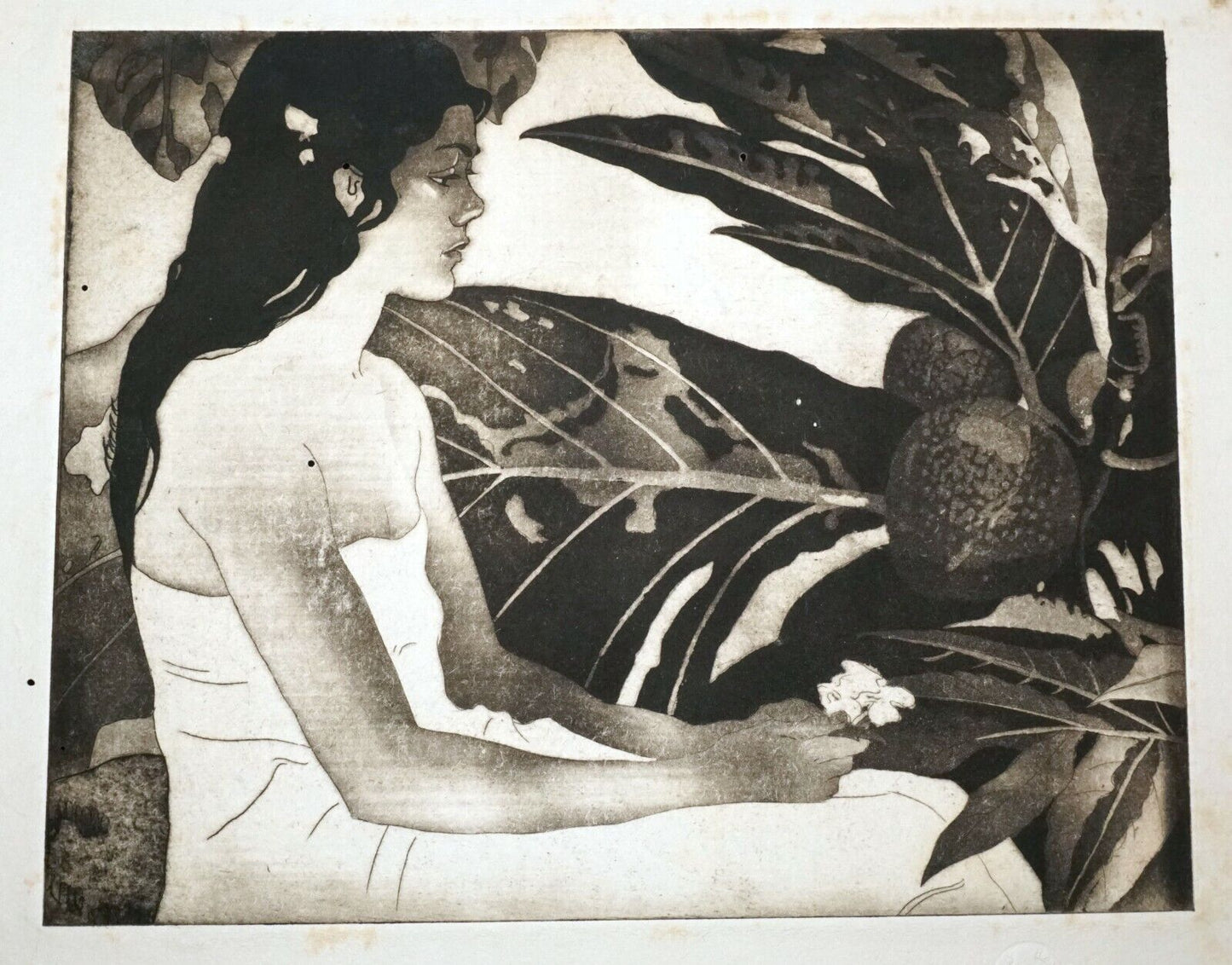 1932 Hawaii Etching Print Kaonohi Girl by John Melville Kelly (1879-1962)(Kel)