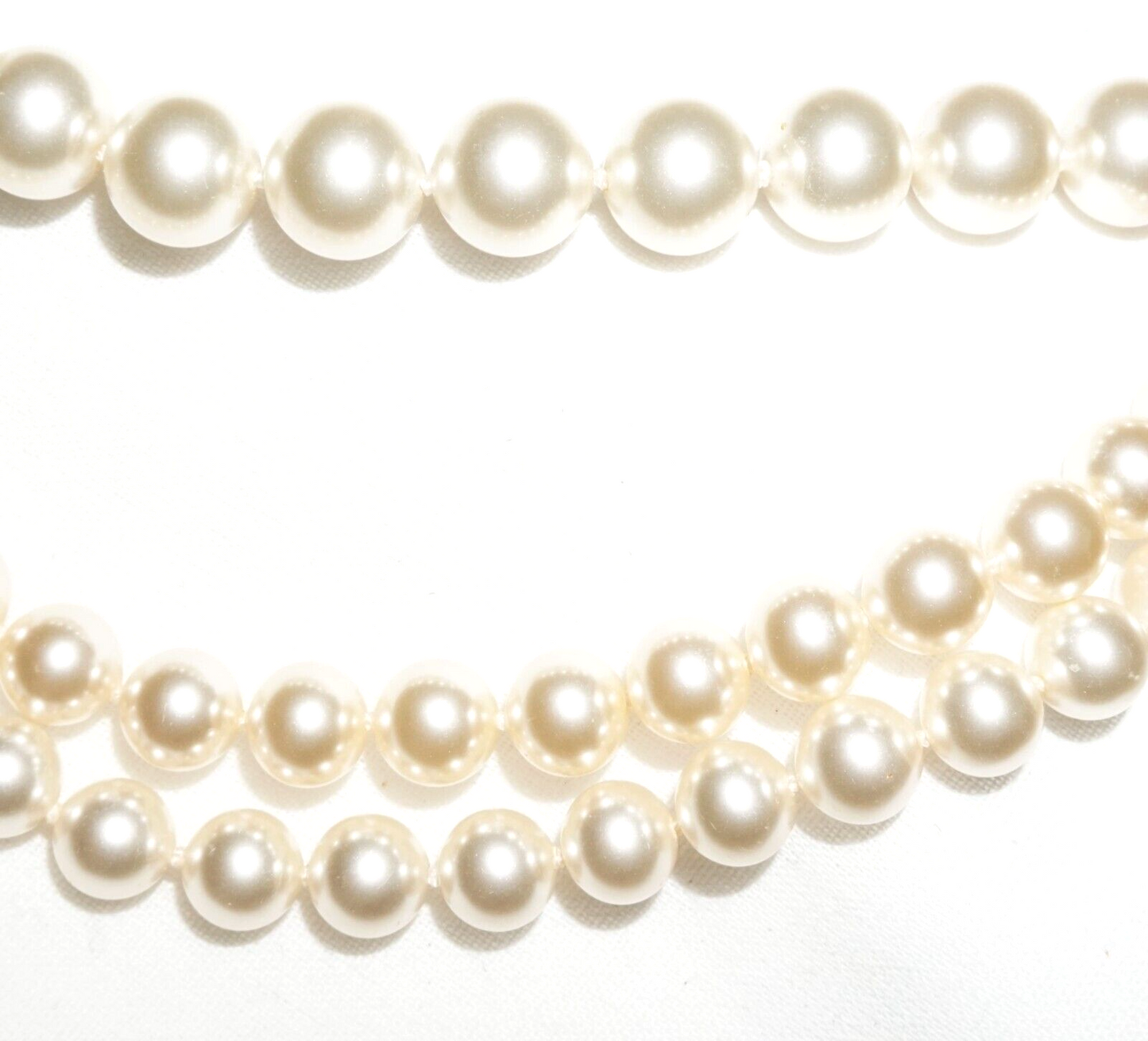 2Pc Vintage Faux Pearl Single & Double Strand Necklaces w. Silver Clasps (BrM)