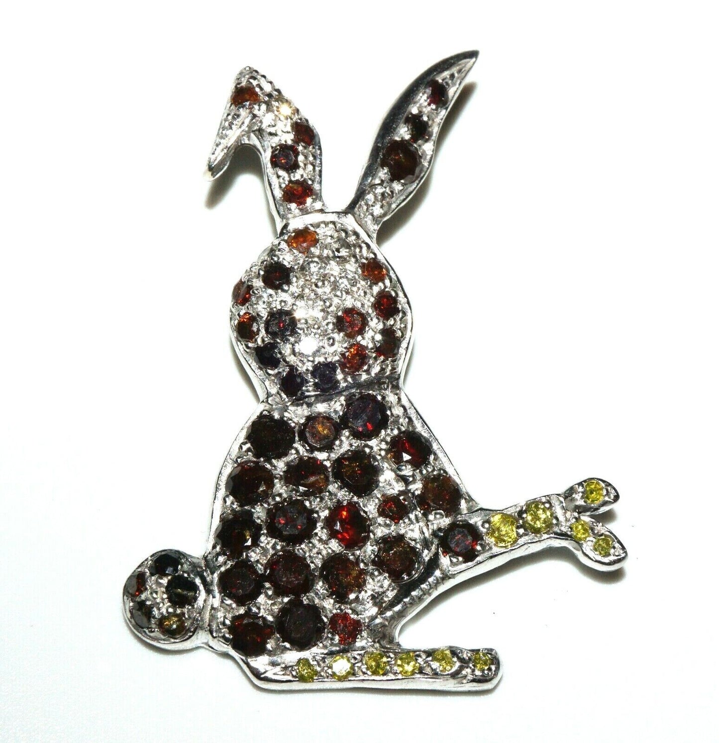 14K White Gold Flop Eared Bunny Pendant se w. 61x Multicolored Diamonds (FeO)#61