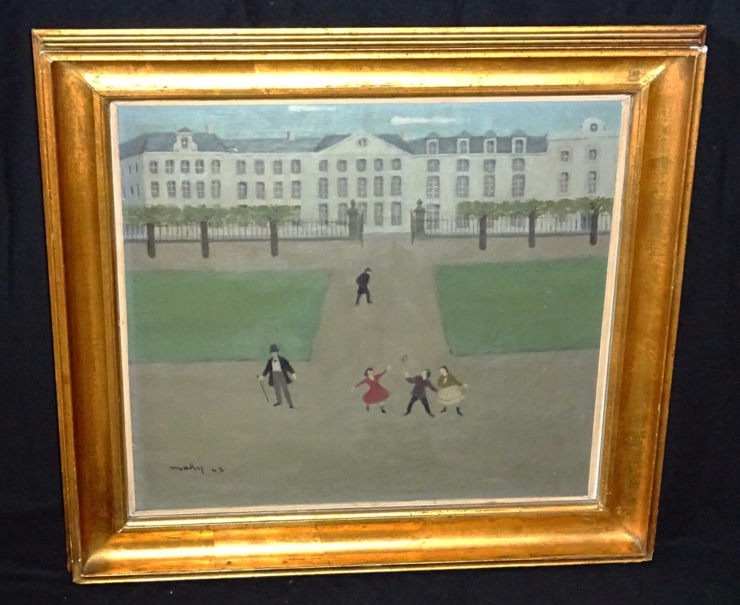 1943 Belgian Oil Painting Jeux D'Enfants du Parc by Émile Mahy (1903-1979)(Sto)