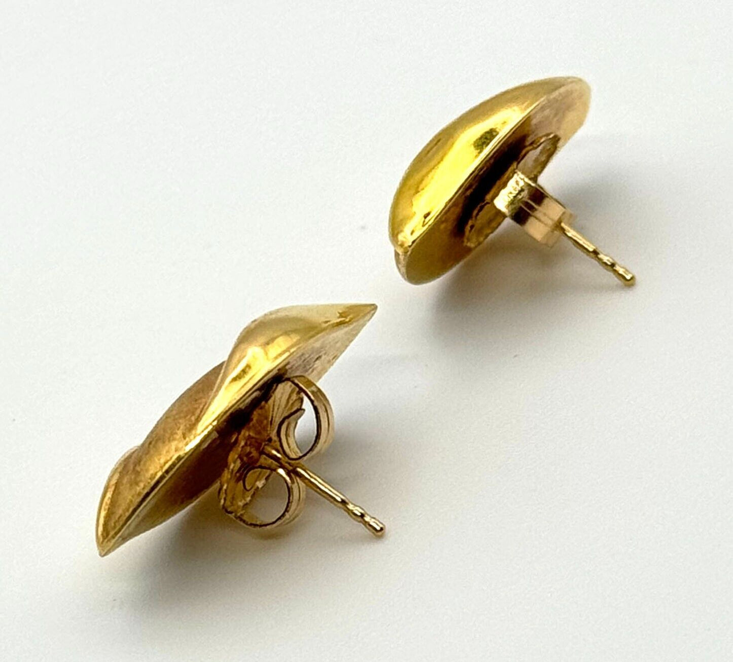 Vintage 14k Yellow Gold Satin & Glossy Freeform Earrings (KnK)