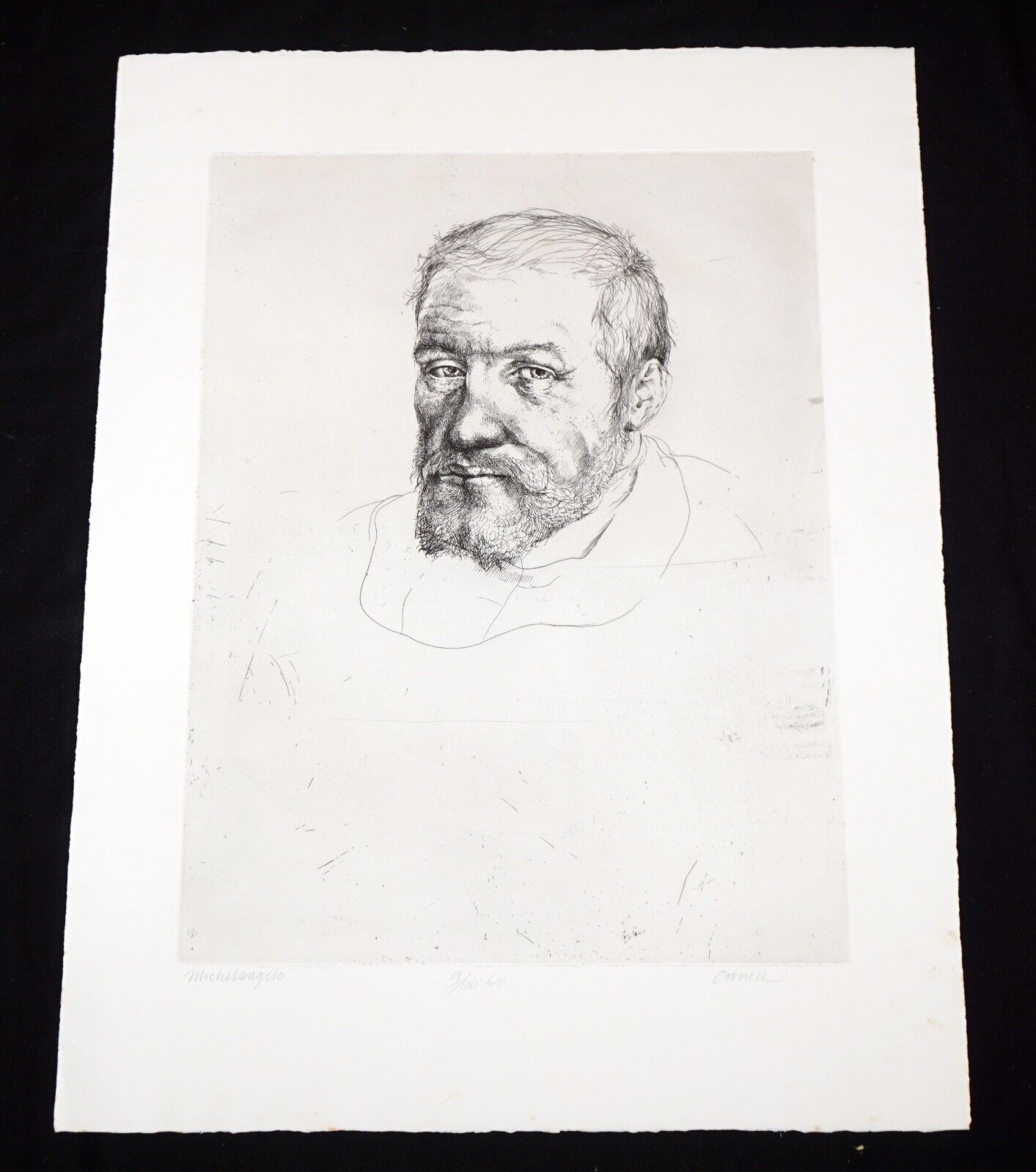 '64 California Etching Print "Michelangelo" by Thomas Cornell (1937-2012)(Mod)