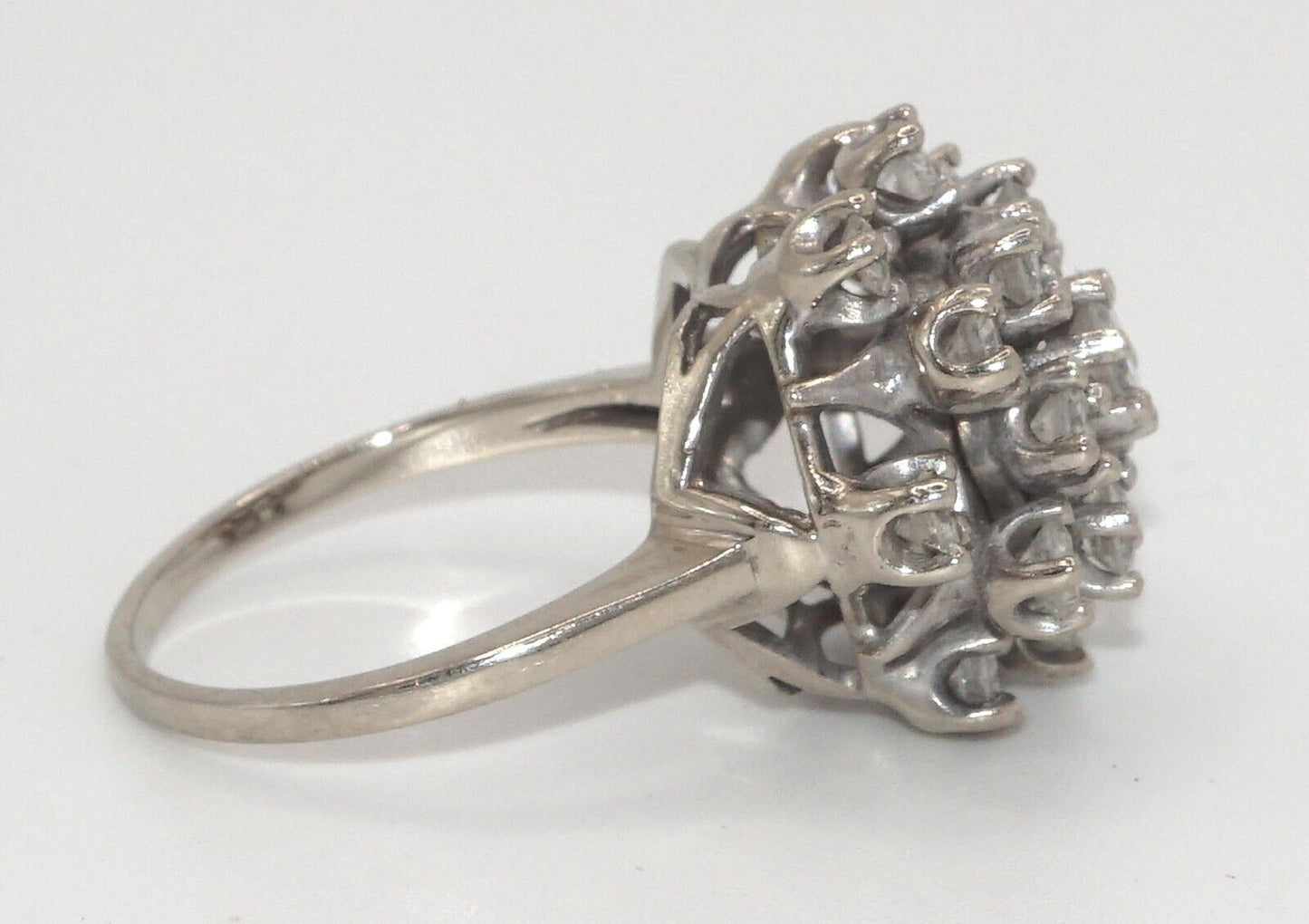 Vintage 14k White Gold Beehive Diamond Cluster Ring Sz. 9 1/2 (LeD)