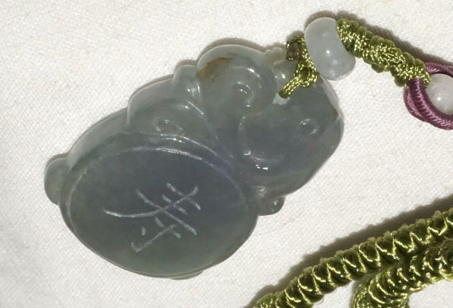 Vintage Chinese Semi Translucent Grey Blue Jade Pendant Dragon (InS)#L4