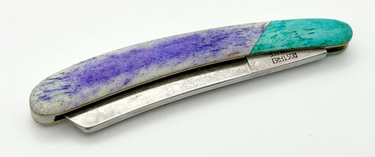 Vintage Stainless Steel Cellim Pocket Knife w Purple & Turquoise Handle (MiM)