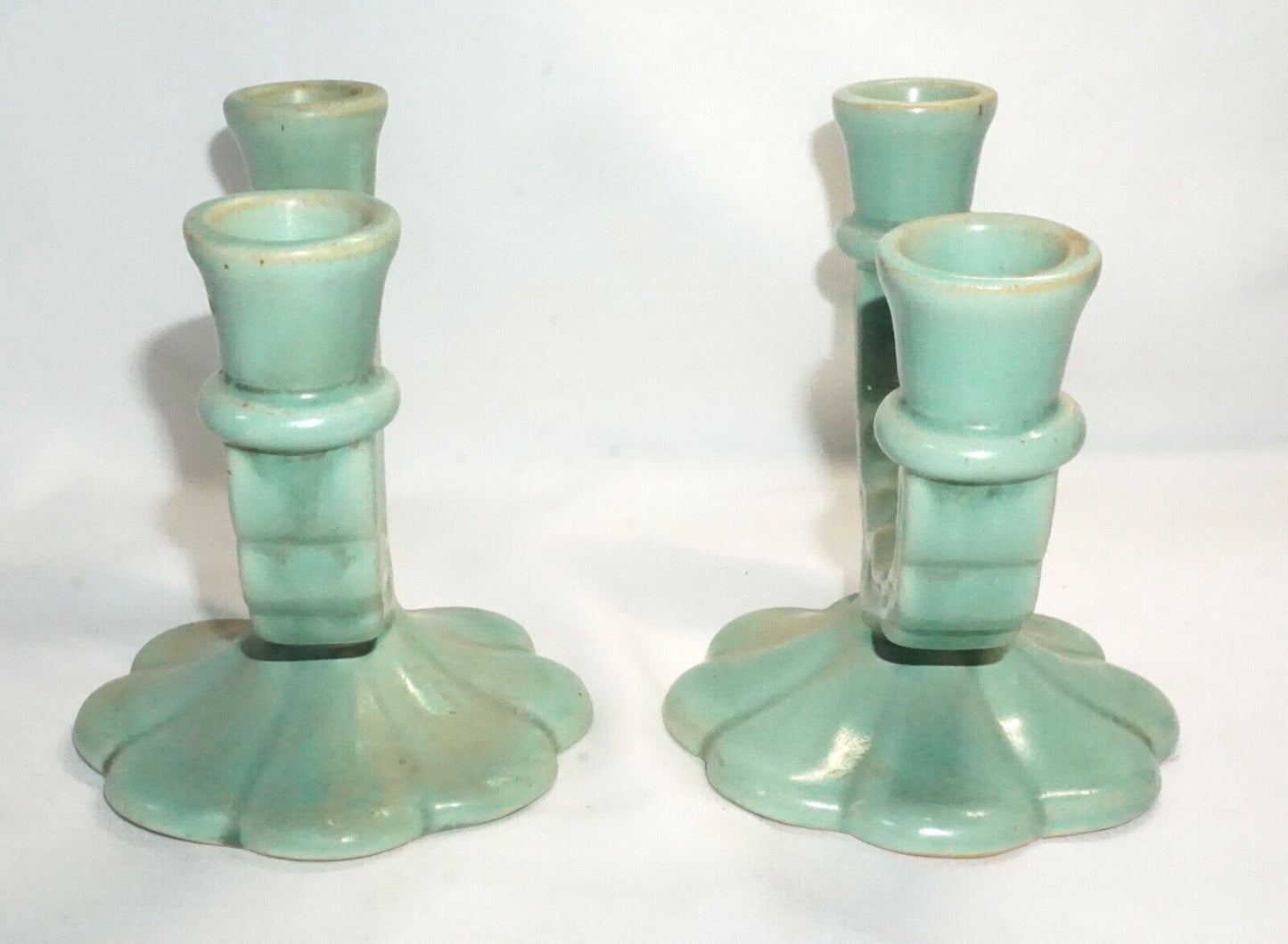 Vtg Pair Camark Pottery Light Aqua Teal Blue U-Shaped Dbl. Candleholders (NeW)