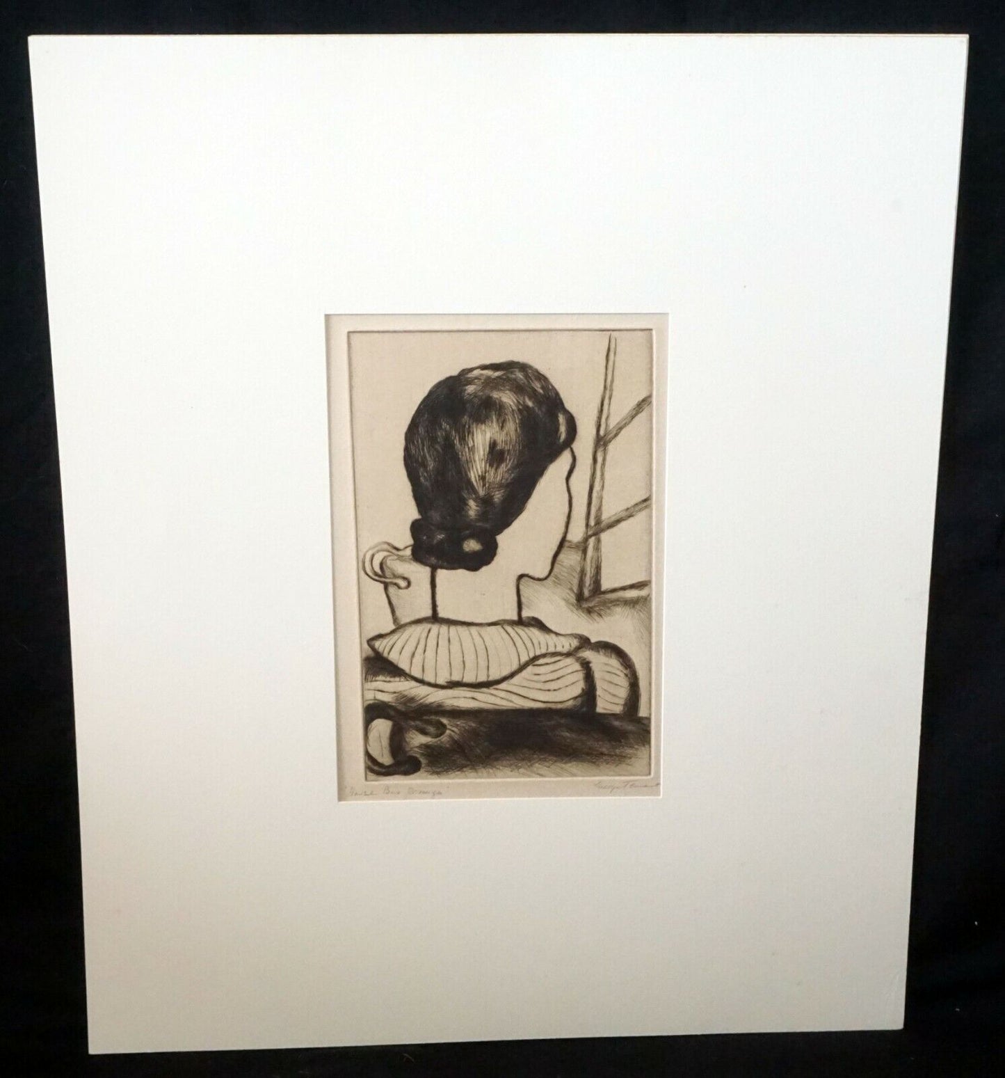 1938 Hawaii Etching Print "Honolulu Bus Passenger" by Madge Tennent (DAT)#15