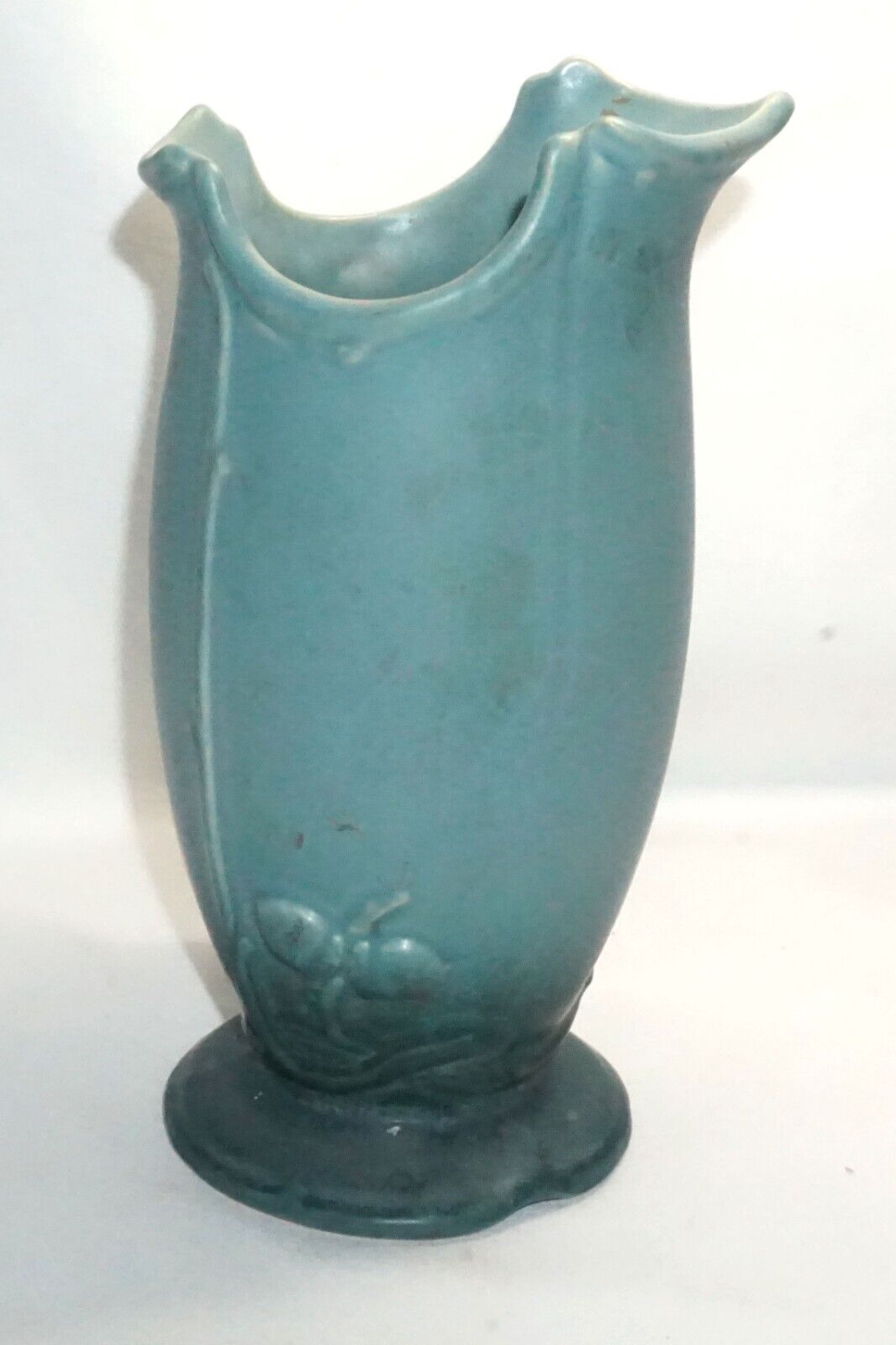 Vintage Arts & Crafts Weller Pottery Matte Blue Green Vase w Oak Leaves (NeW)