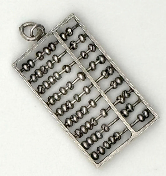 Vintage Silver Tiny Abacus Charm Calculator Pendant (HoJ)