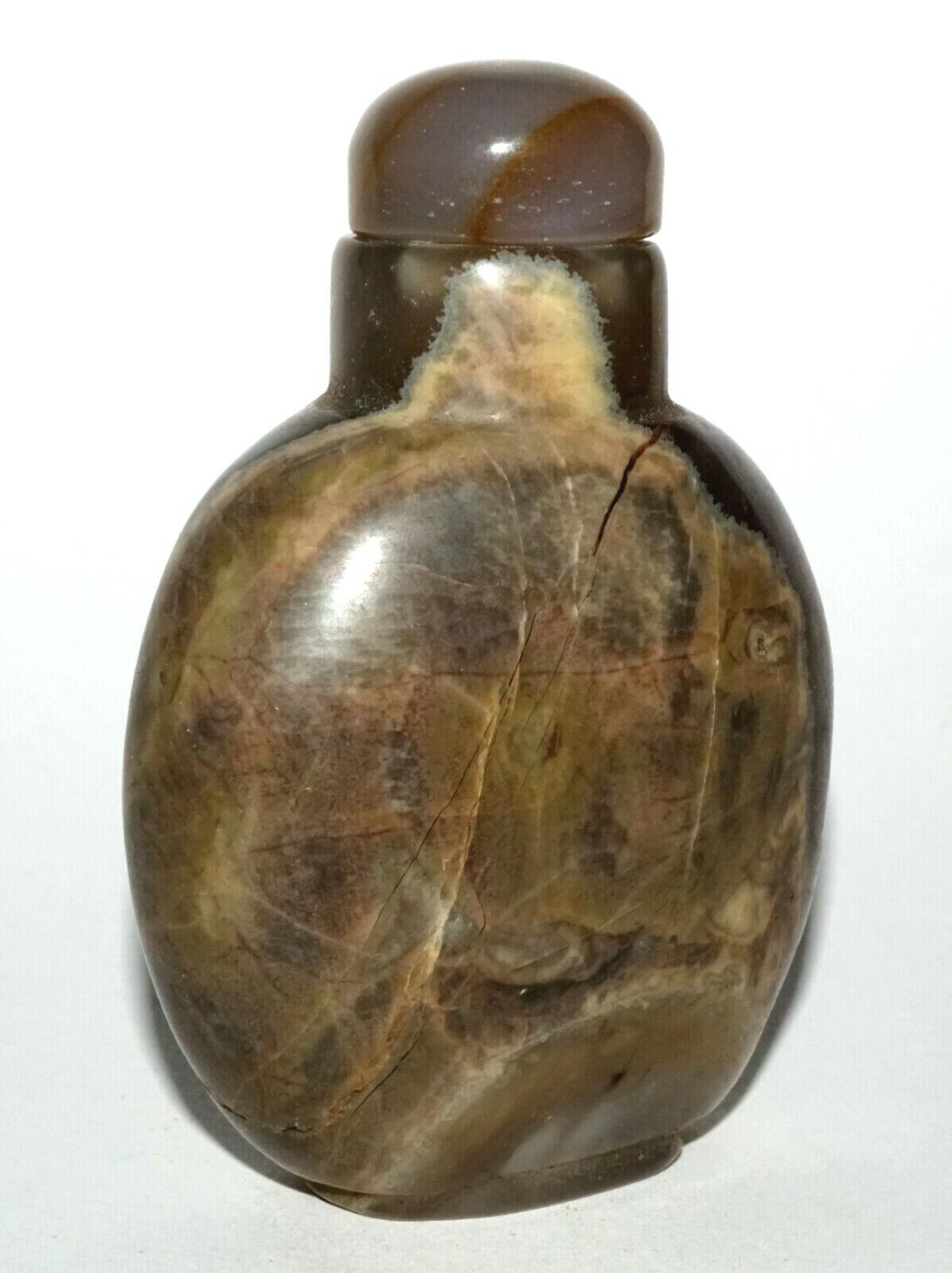 Vintage Chinese Grey Blue Red Agate Snuff Bottle w. Agate Stopper (LeS) G4