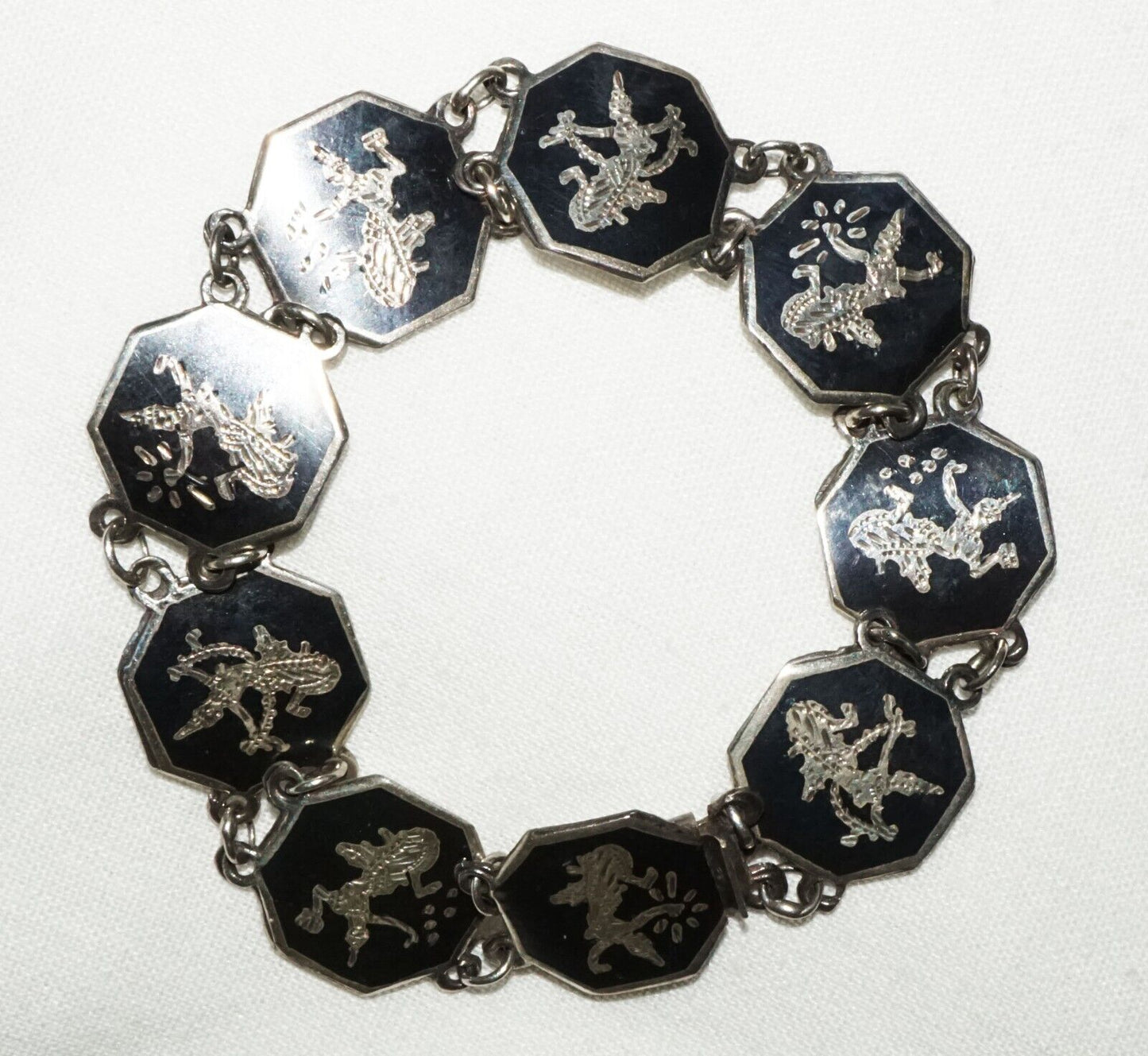 Vintage Thai Silver & Enamel Niello Ware Bracelet w. Dancer Motifs (WoJ)