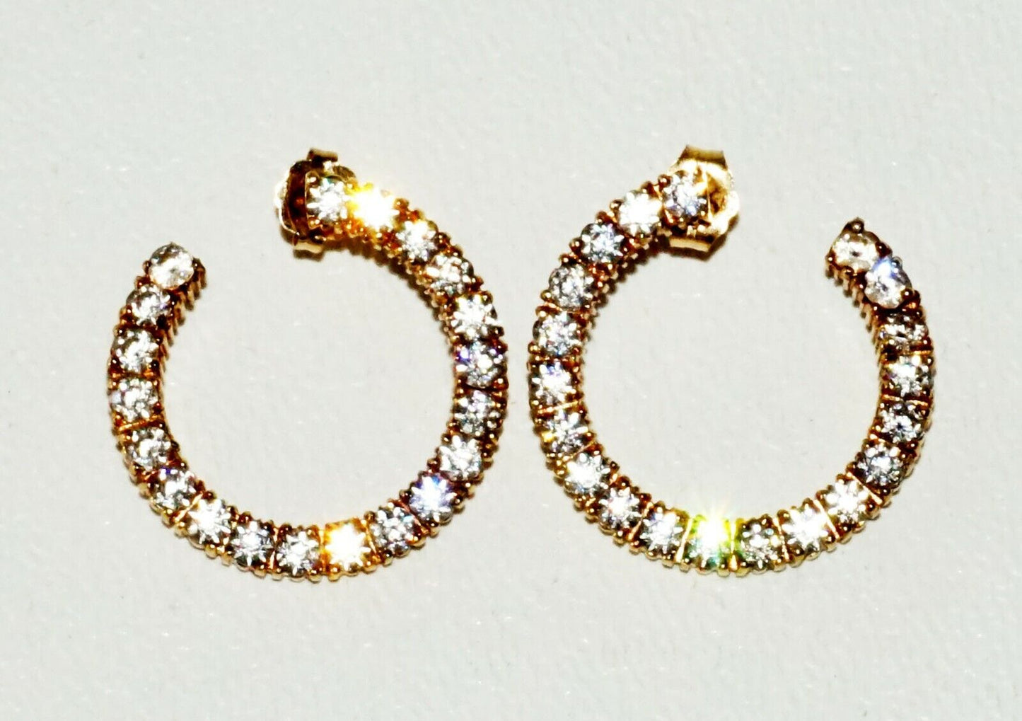 Vintage 14k Yellow Gold Open Hoop Earrings set w. 20x Cubic Zirconia's (TaE)#24