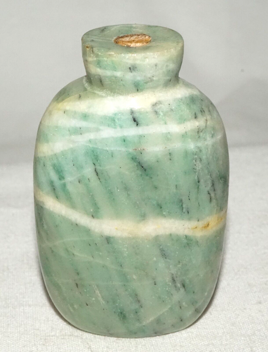 Vintage Chinese Striated Green & White Jadeite Jade Snuff Bottle (LeS)