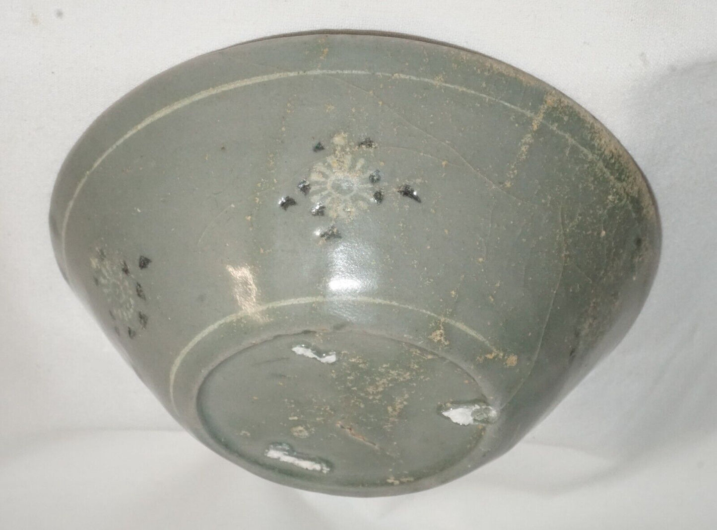 14C Korean Koryo Inlaid Pottery Bowl Celadon Glazed w. Floral Designs (JSt)2 IC