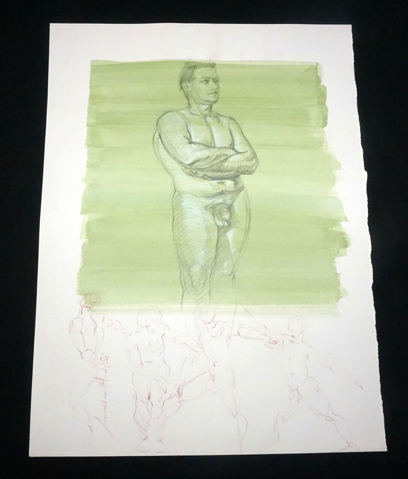 Hawaii Conte WC Wash Drawing Painting Standing Male Nude Snowden Hodges (Sho)#15