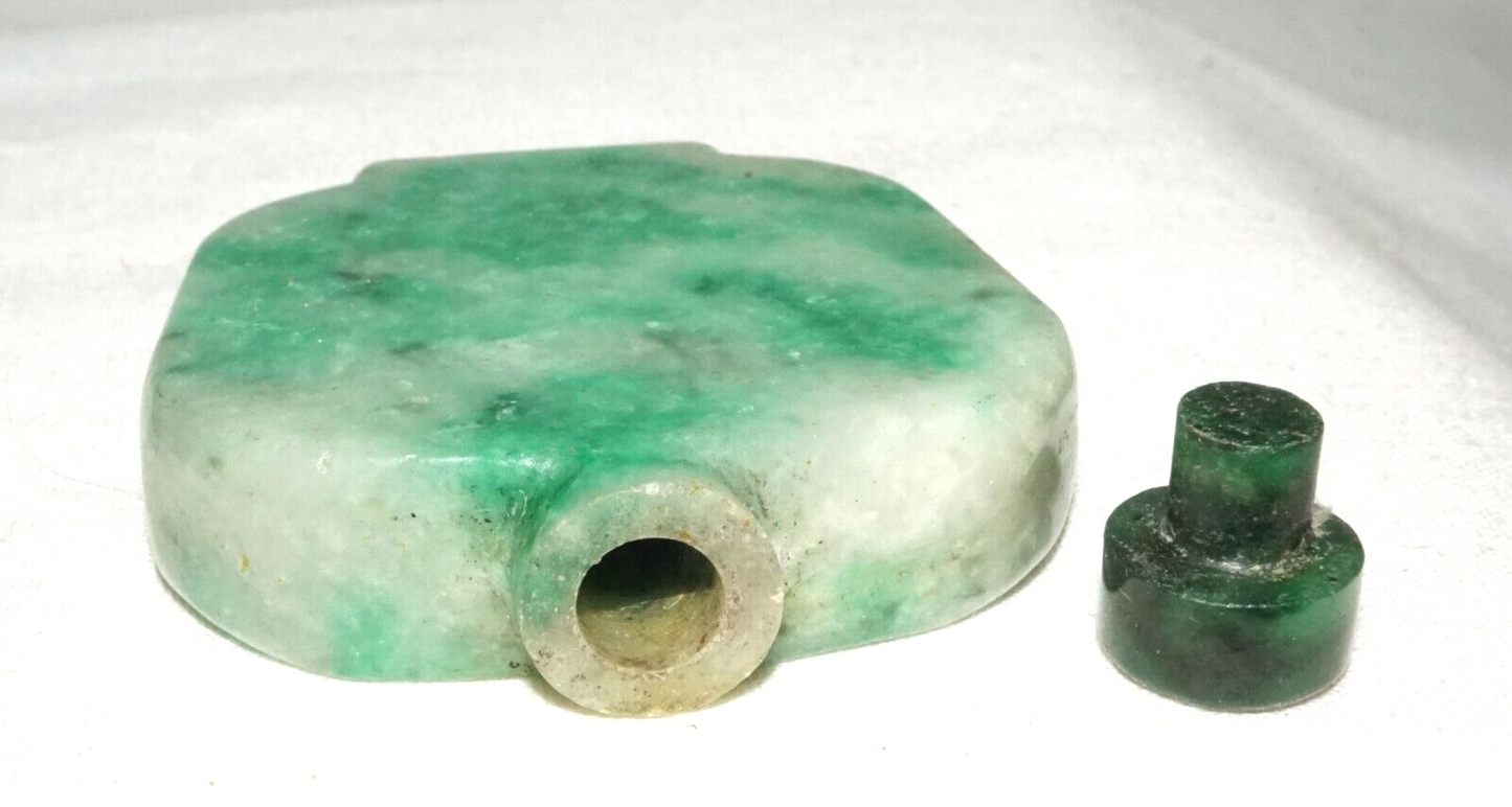 Vintage Chinese Mottle Apple Green Jadeite Jade Snuff Bottle & Stopper (LeS)