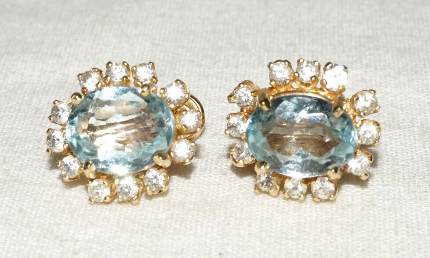 Vintage US 14k Yellow Earrings w. 2x Blue Topaz & 12x Cubic Zirconia (GoB)#13b