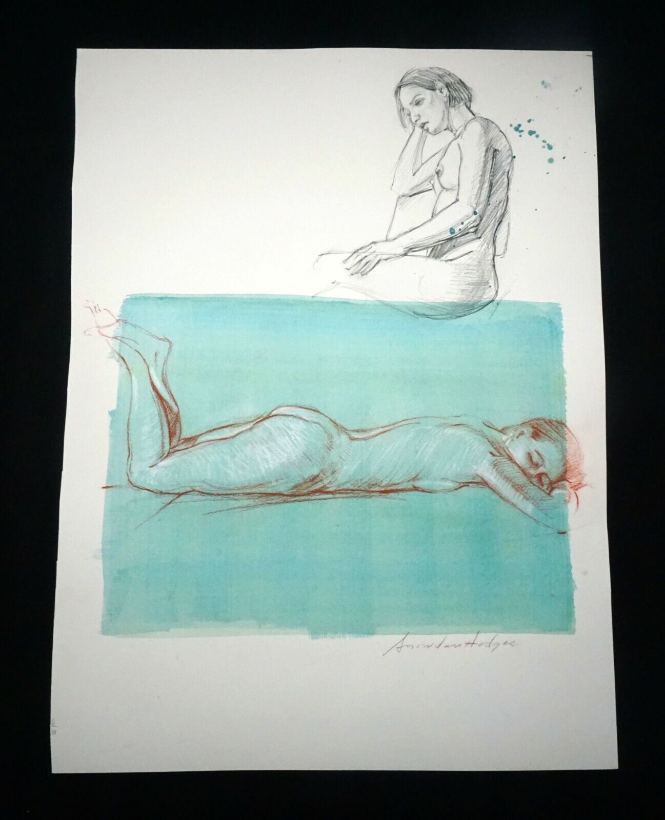 Hawaii Mixed Media Wash Painting Sleeping Female Nude by Snowden Hodges(Sho)#105