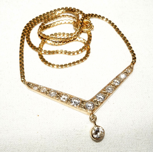 Vintage Italy 14k Yellow Gold Necklace w. 12x Diamond set Pendant 1.71ct. (AsL)