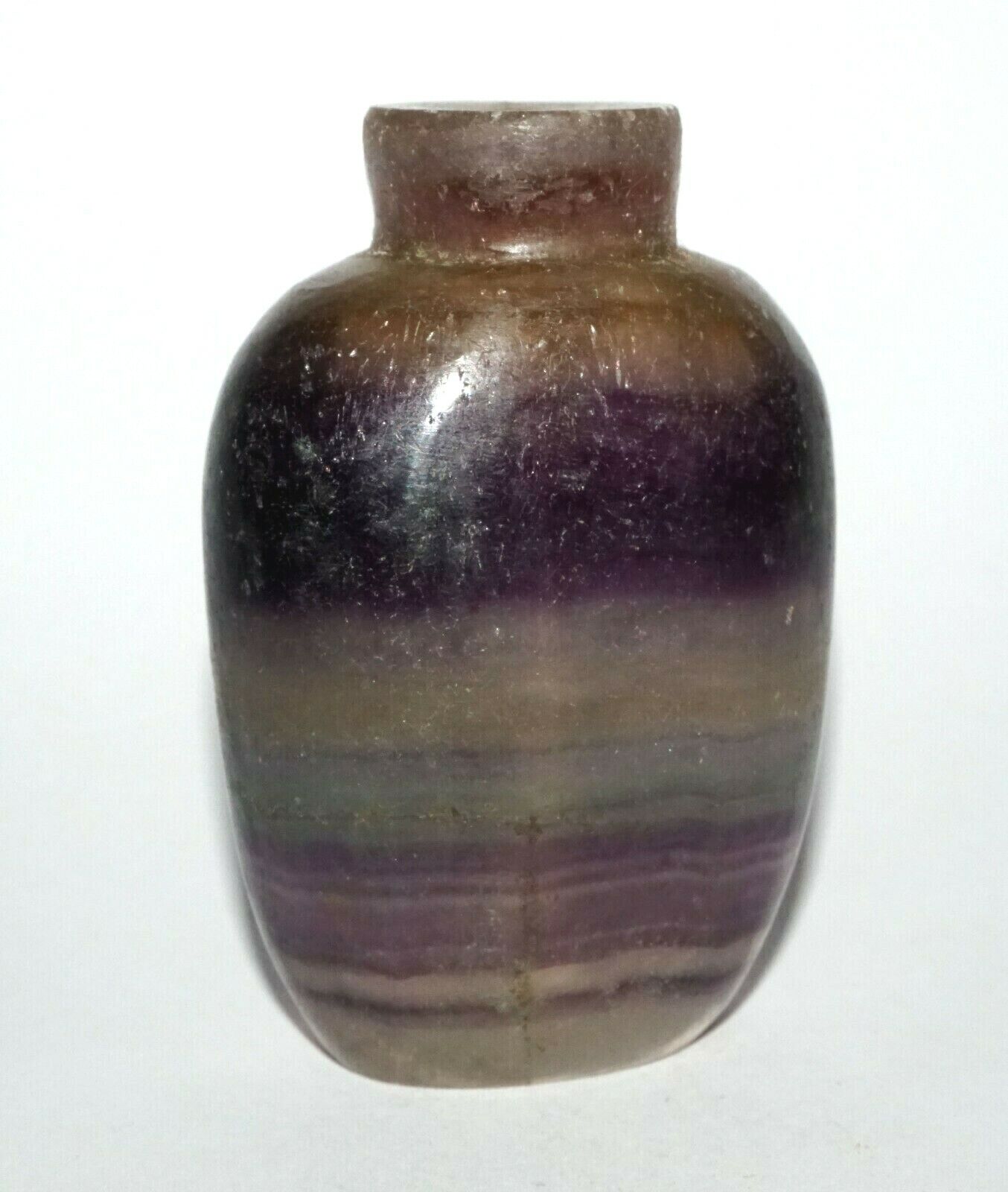 Vintage Chinese Banded Purple & Clear Fluorite Snuff Bottle Plain Motif (LeS) G4