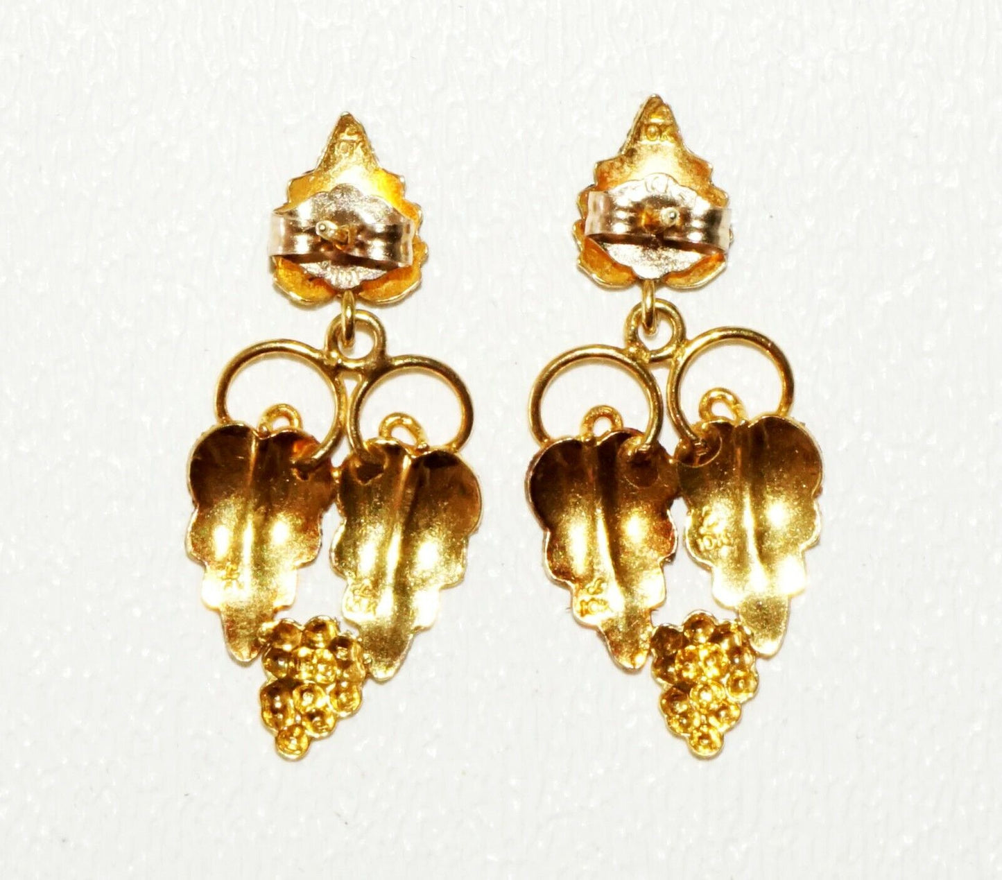 Vintage US 10K Multi Tone Gold Grape & Leaf Motif Stud w. Dangle Accent(SaR) #74