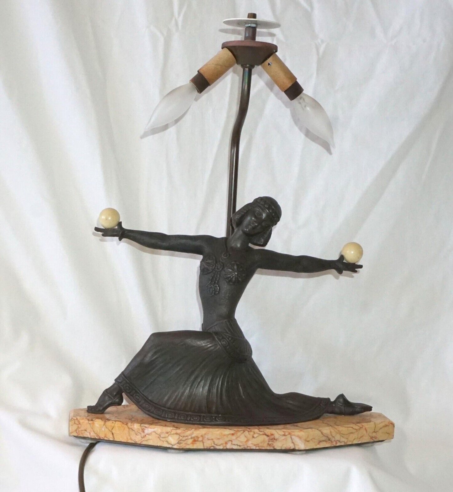 Vintage Art-Deco Bronze & Marble Lamp of a Dancing Figure (HiC)