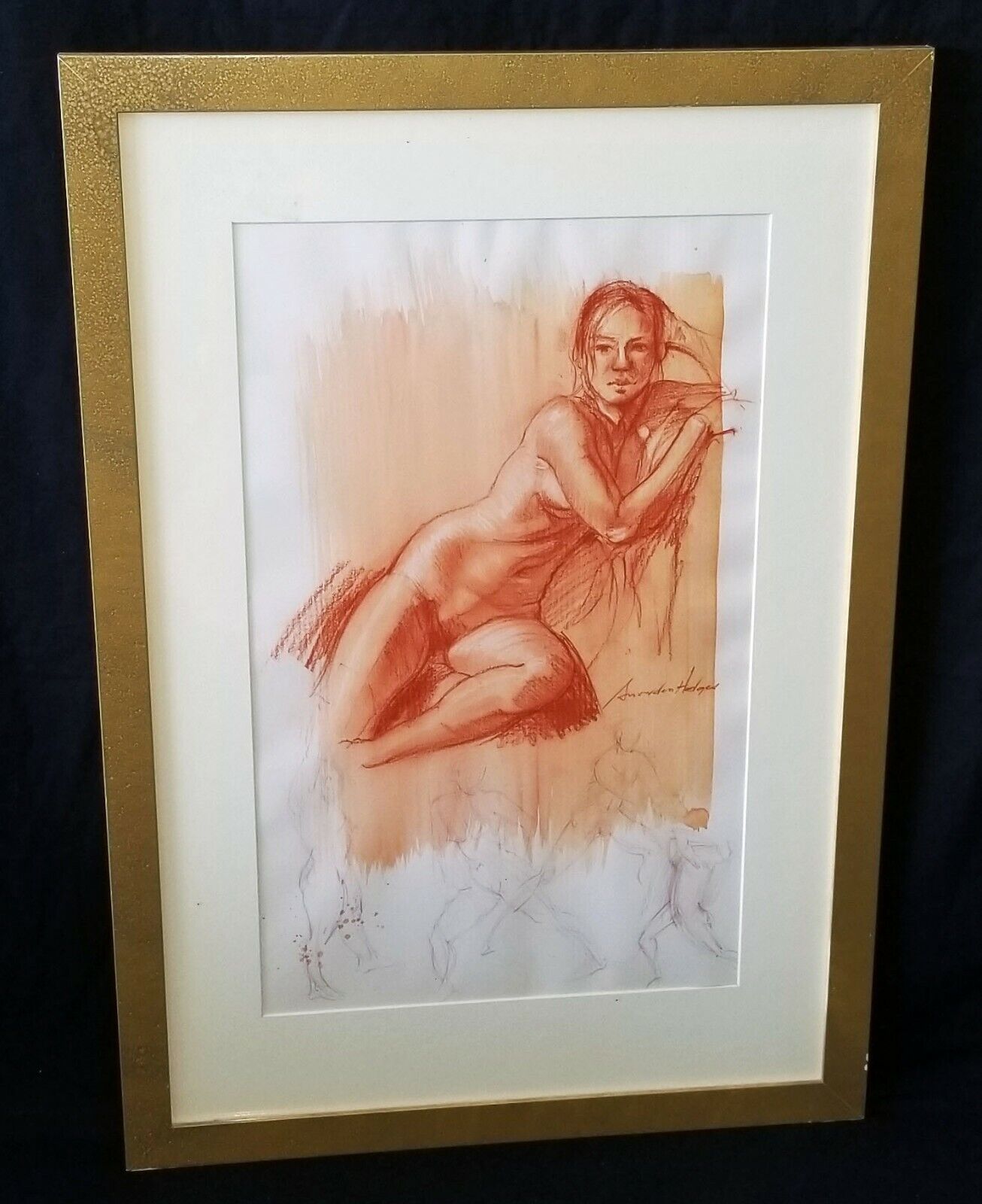 Hawaii Mixed Media Framed Painting Seated Female Nude by Snowden Hodges (Sho)