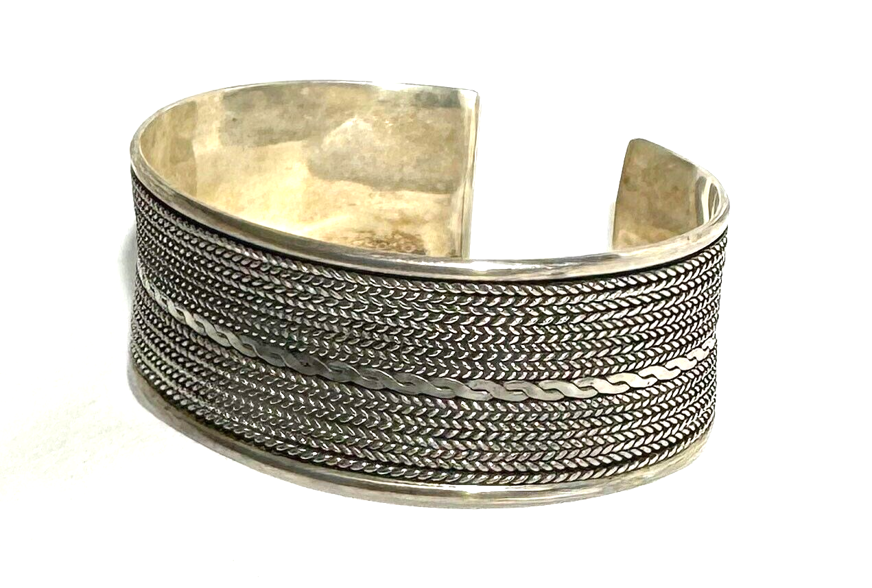 Vintage Silver 925 Chinese Ethnic Hmong Miao Cuff Bracelet (KiL)15