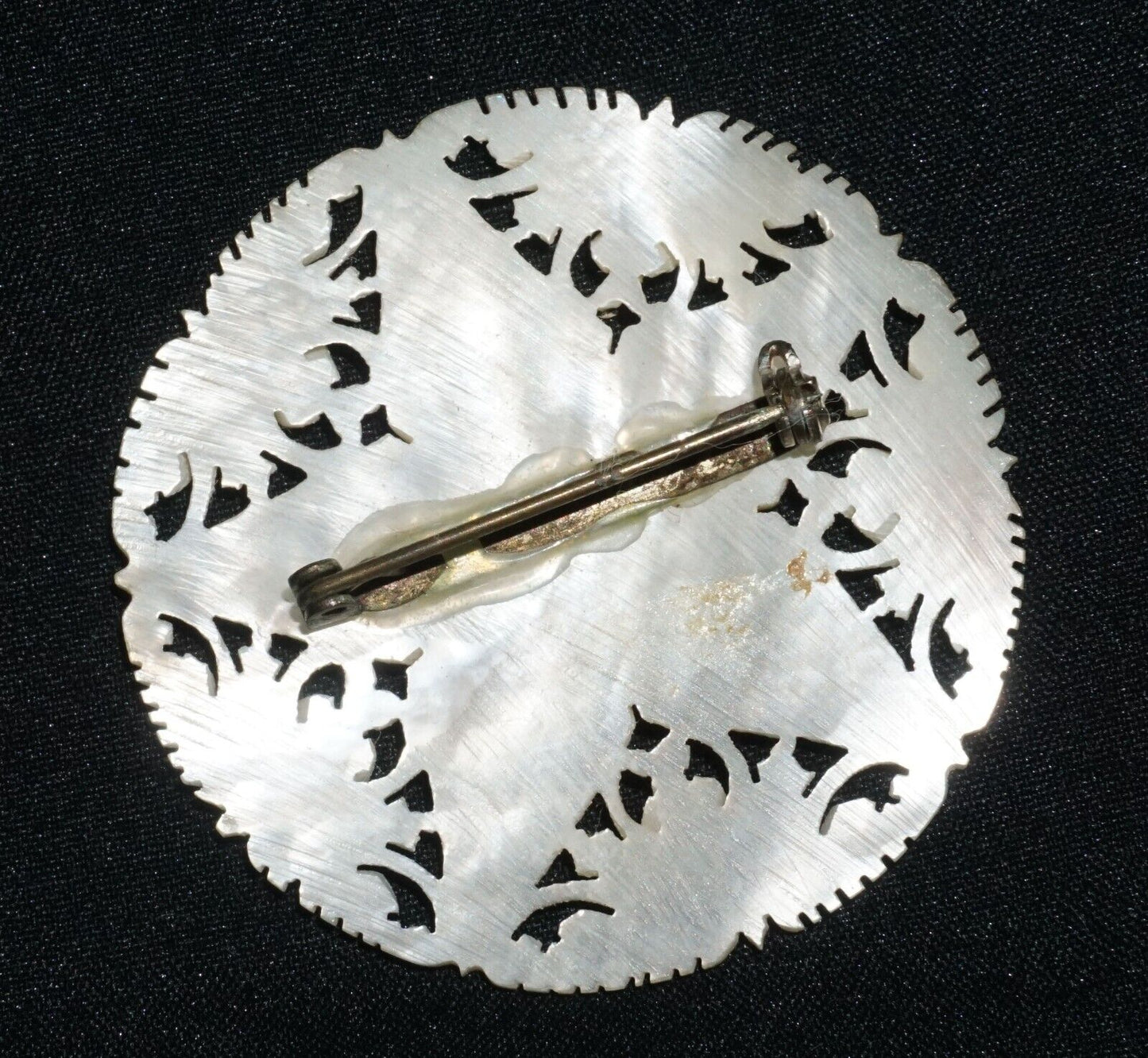 Vintage Mother of Pearl Carved Pierced Star Design Flower Motif Brooch (JoD)