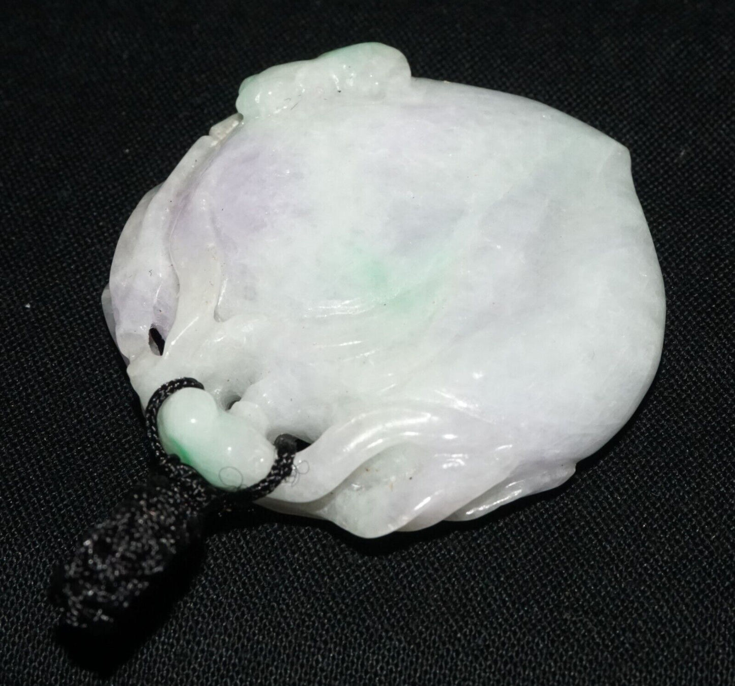 Vintage Chinese Lavender Jade Peach & Frog Motif Carved Pendant (LeS)L23