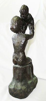 1960's CALIFORNIA BRONZE SCULPTURE "MOTHER & CHILD" by MARY MEDDA 4/50