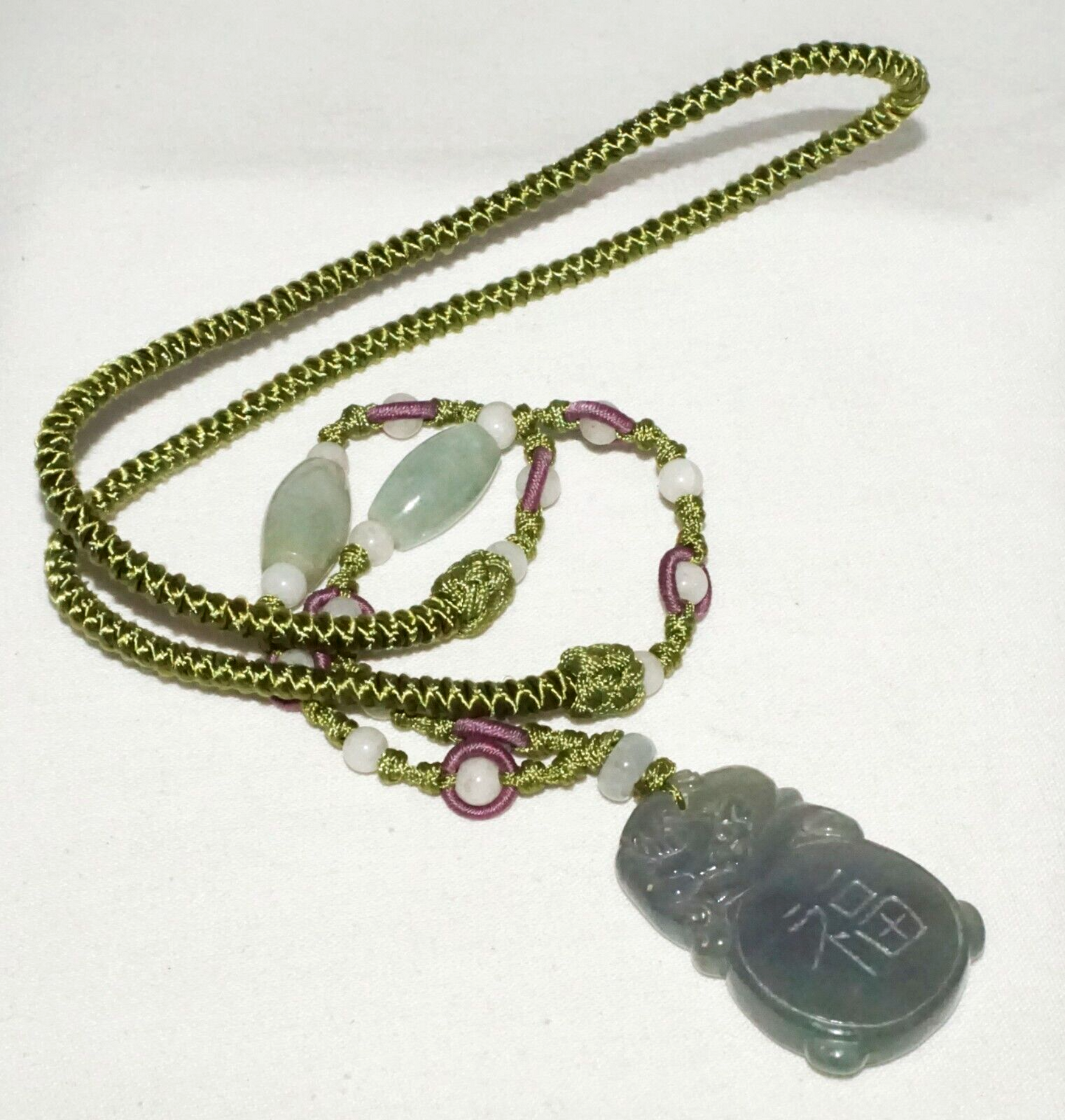 Vintage Chinese Semi Translucent Grey Blue Jade Pendant Dragon (InS)#L4