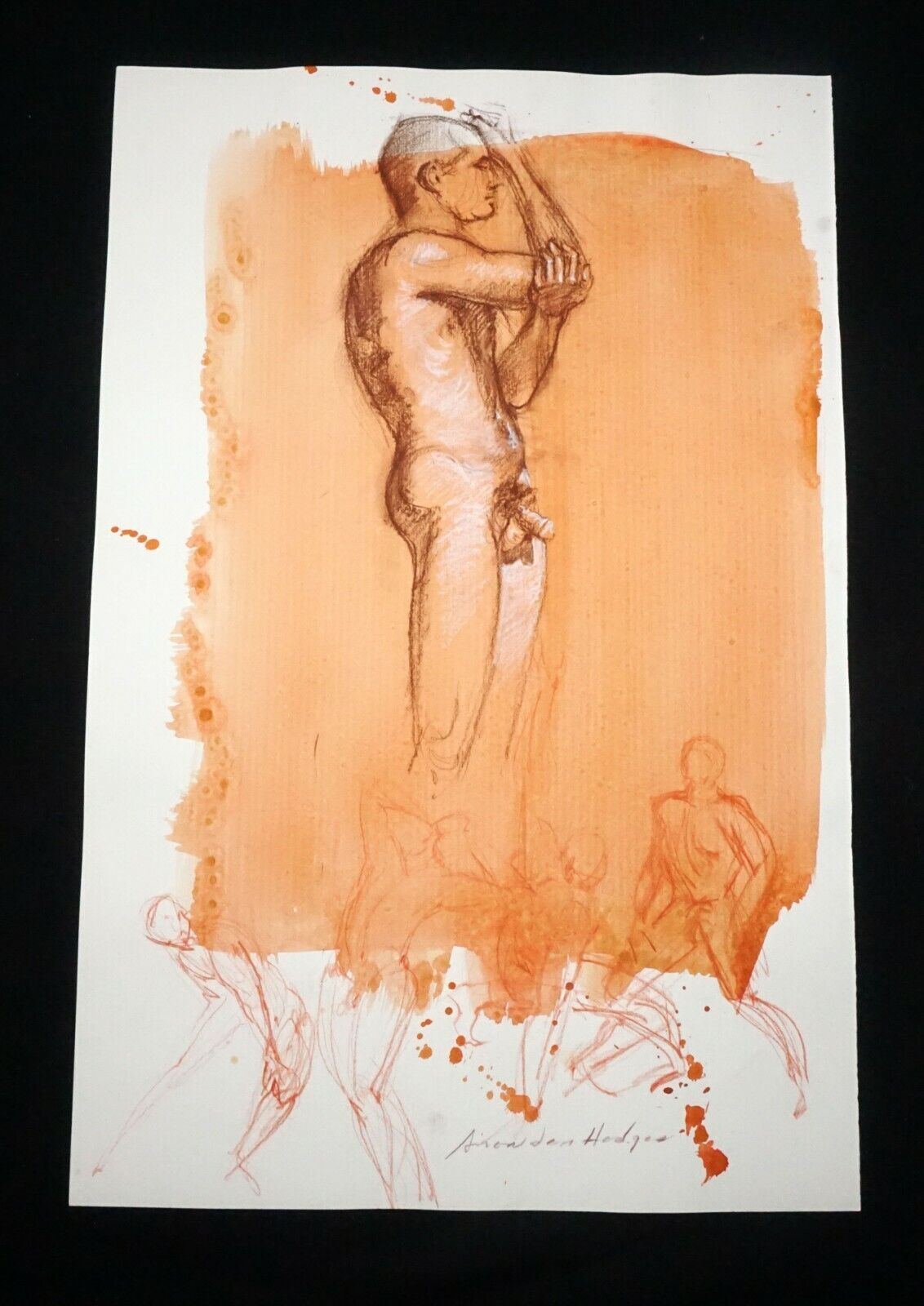 Hawaii Conte Color Wash Drawing Painting Male Nude by Snowden Hodges (Sho)#30