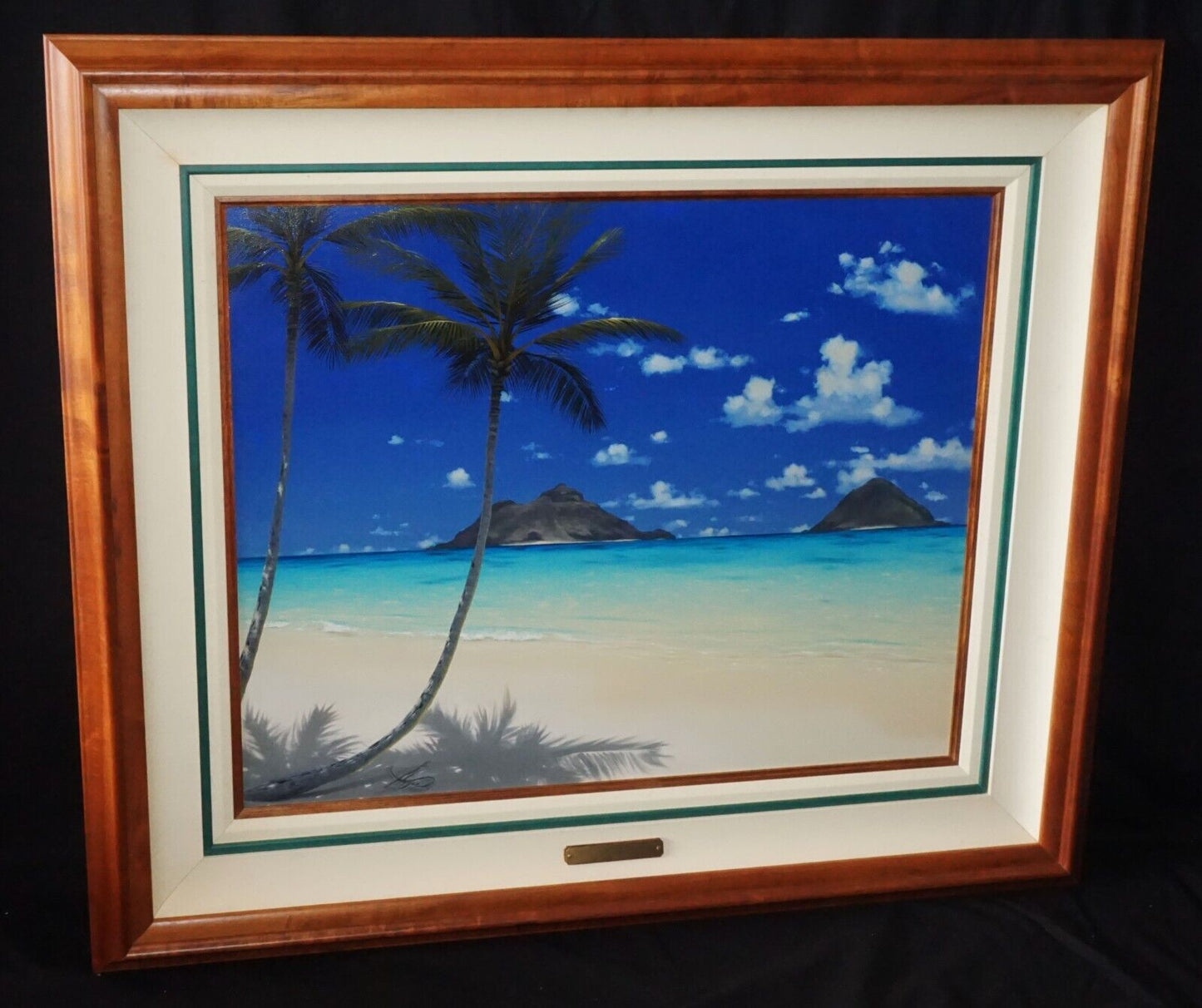 2000 Hawaii Koa Framed Oil Painting "Lanikai Kailua Beach" by Al Hogue (StR)