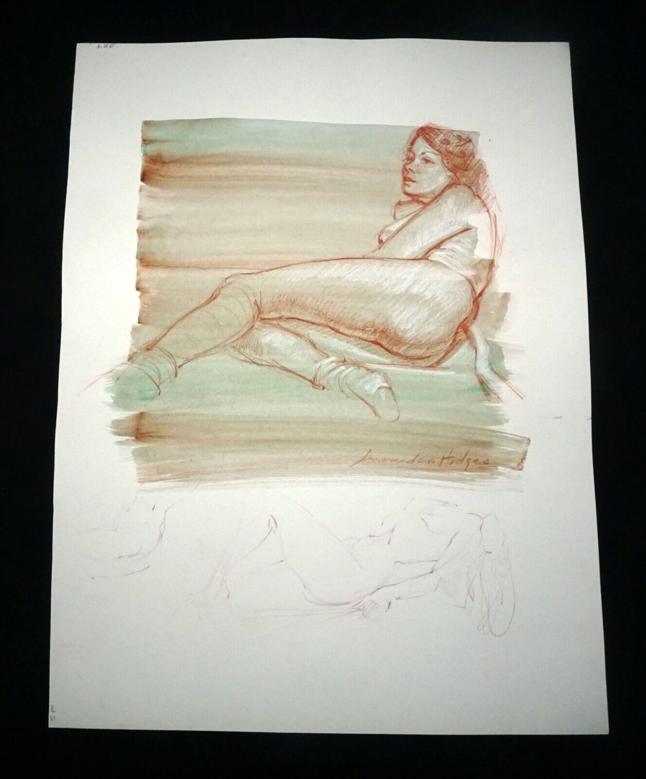 Hawaii Mixed Media Wash Painting Reclining Female Nude Snowden Hodges (Sho)#139