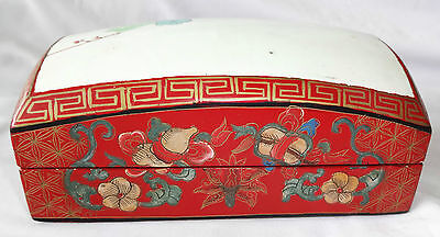 19CT CHINESE LACQUER BOX TOP INSET w. STONE WARE FRAGMENT w. FLORAL MOTIF (Coo)