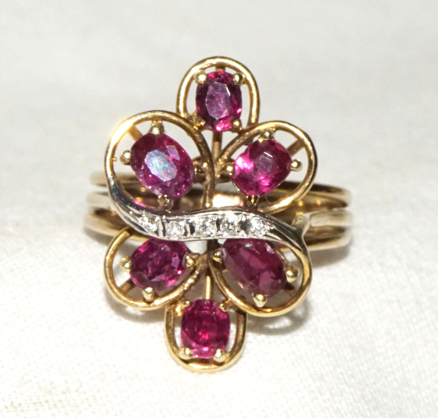 Vintage 14k Yellow Gold Ring Sz.7.5 set w. 6x Rubies & 5x Diamonds (GoB) #5