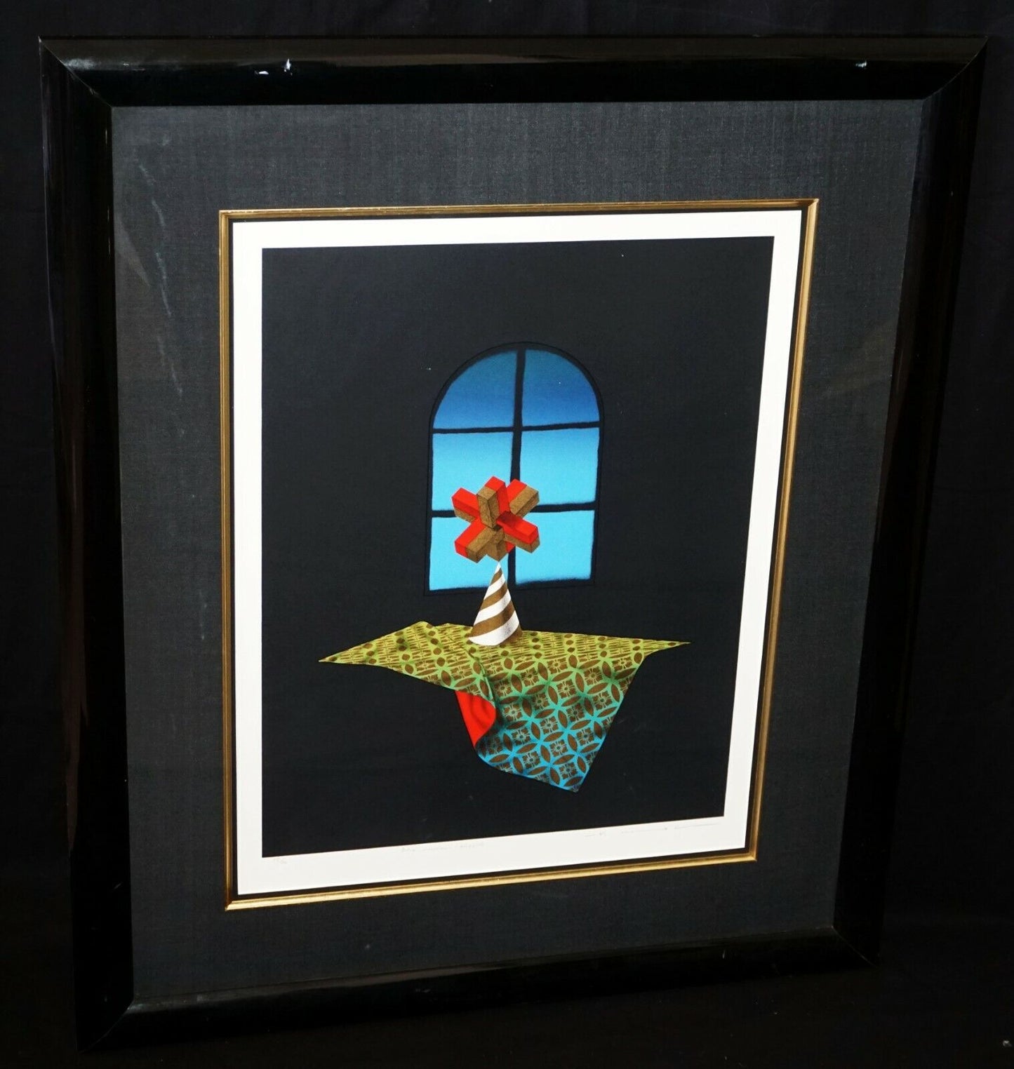 1990s Japanese Mixed Media Print 55/70 Blue Window Puzzle by Shuji Wako (FeO)