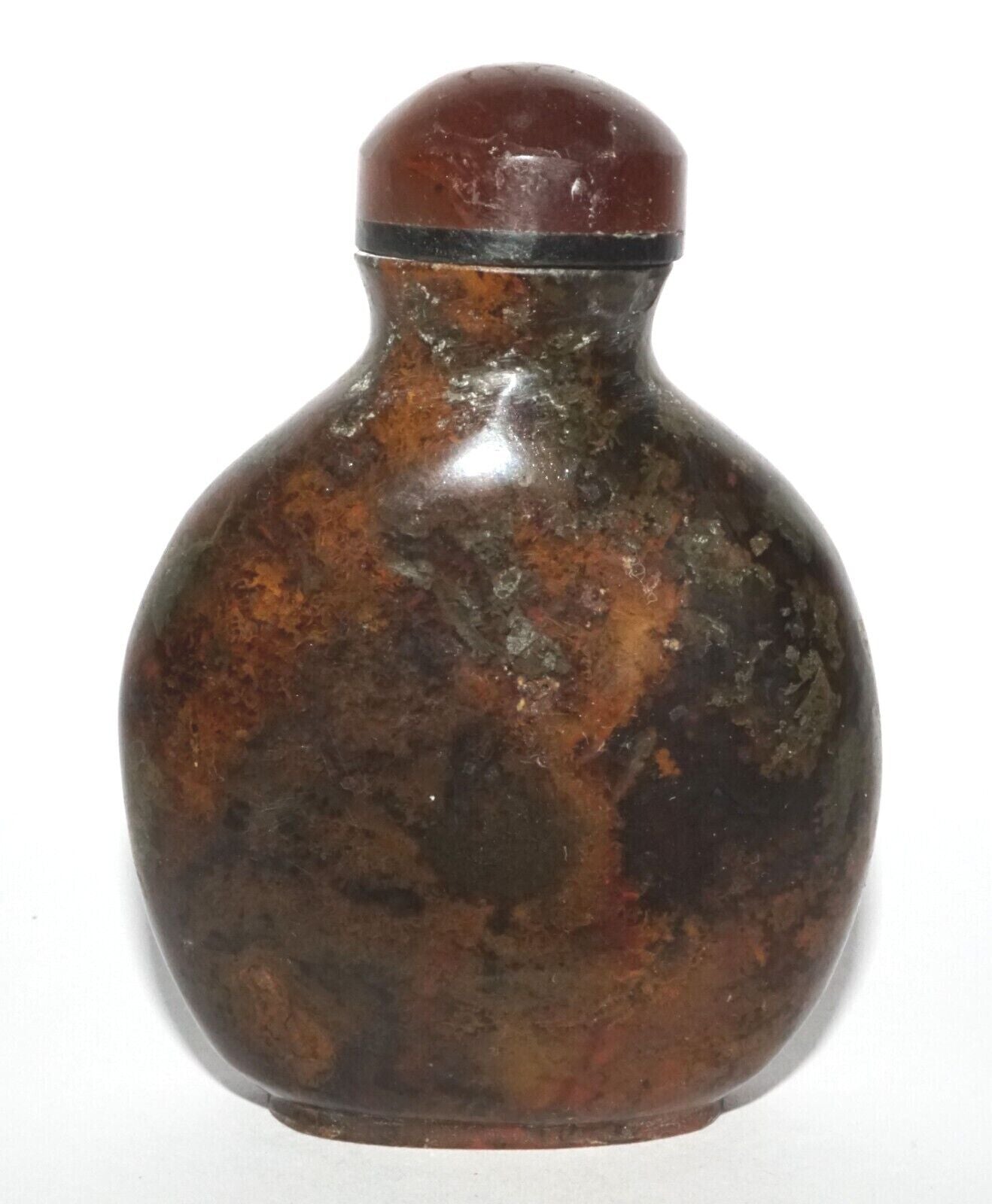 Vintage Chinese Black & Brown Marbled Agate Carved Snuff Bottle (LeS) G16