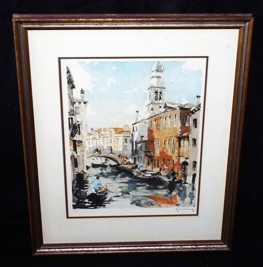 Vintage Belgian Color Print Venetian Canals by Roger Hebbelinck (1912-1987)(CWo)