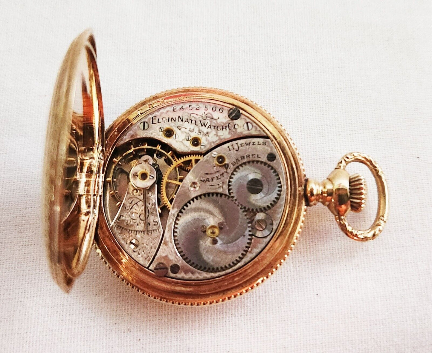 1900 US 14k Yellow Gold Full Hunter Ladies Pocket Watch w. Diamond Elgin (GeB)#3