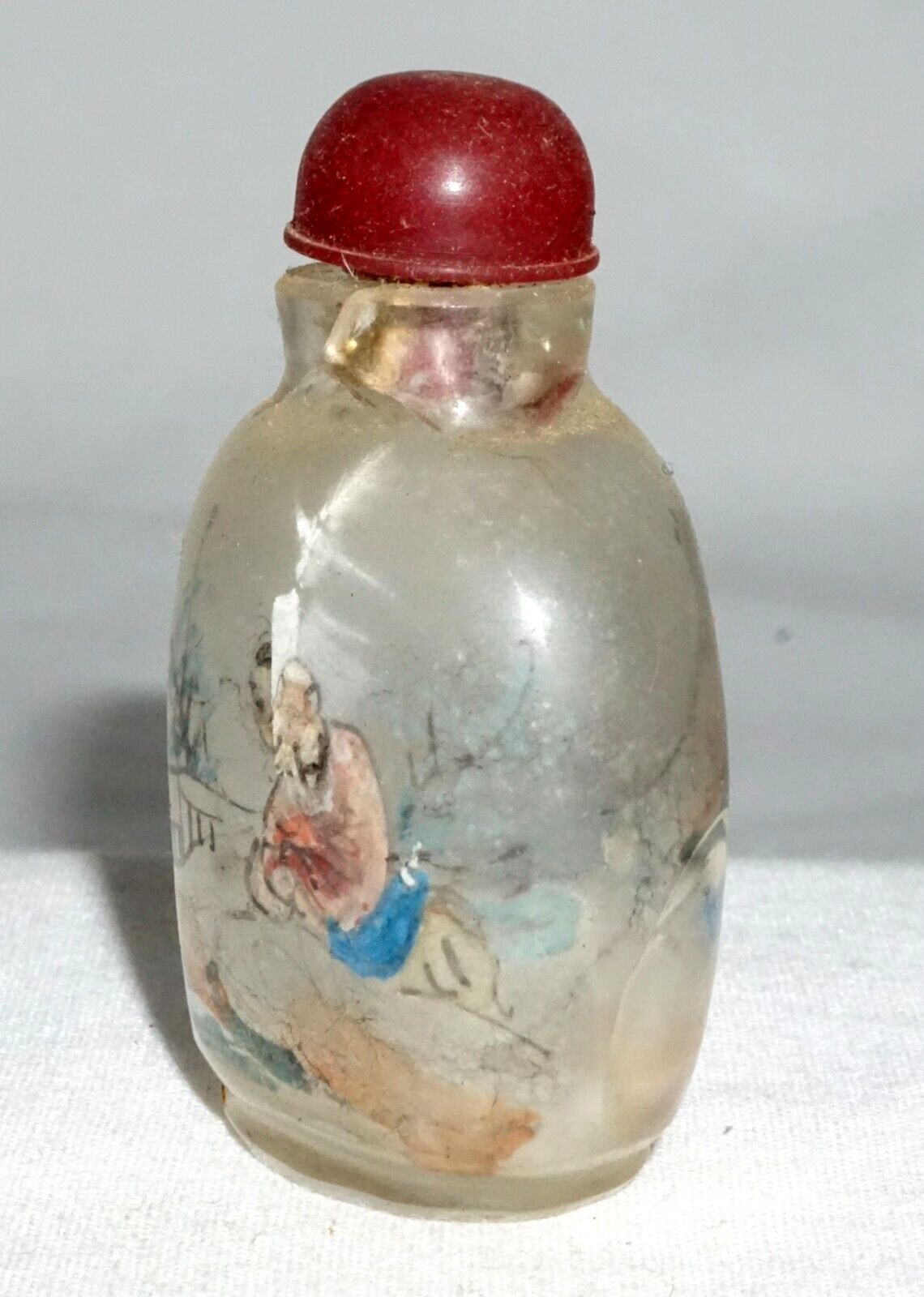 Vintage Chinese Reverse Painted Glass Snuff Bottle w. Figure Landscape (LLA) IC