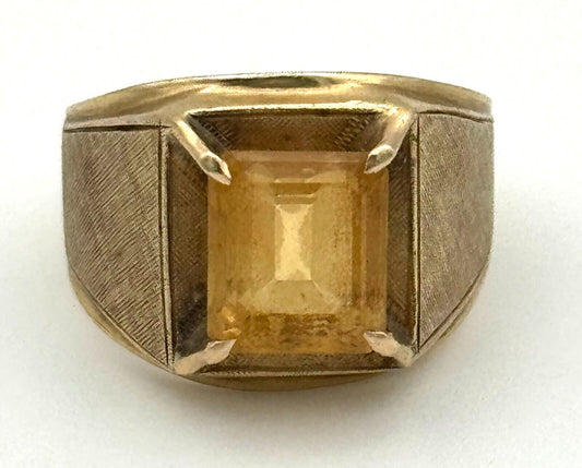 Vintage 14k Yellow Gold Textured Ring Sz 8.75 & 1x Citrine Approx. 2.60 ct (TuC)