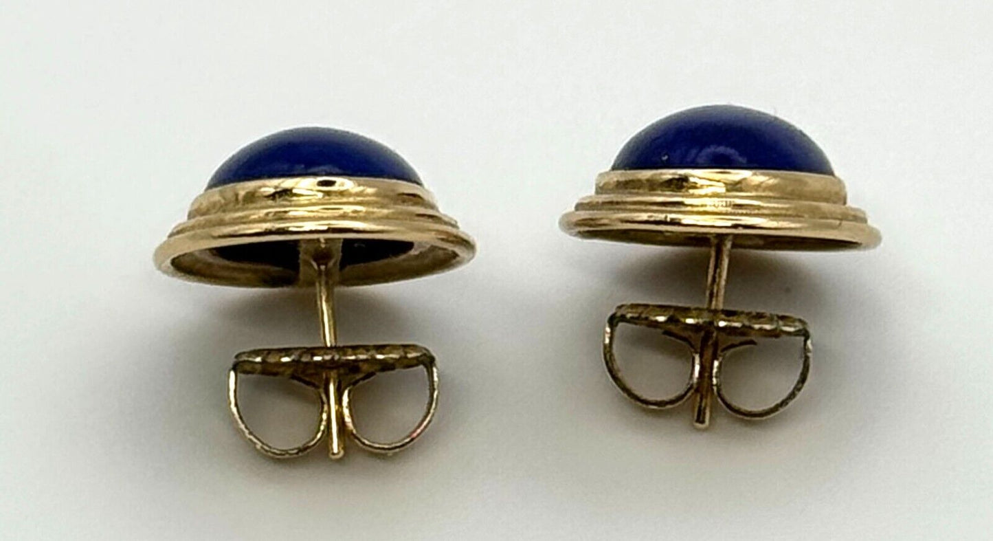 Vintage 14k Yellow Gold Lapis Lazuli Cabochon Dome Post Earrings (KnK)