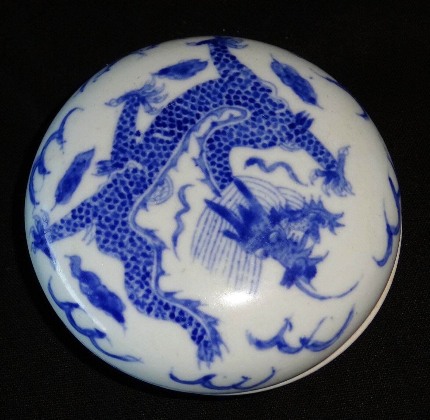 Chinese Covered B&W Seal Paste Box w. Writhing Dragon Motif & Reign Mark (HeN)