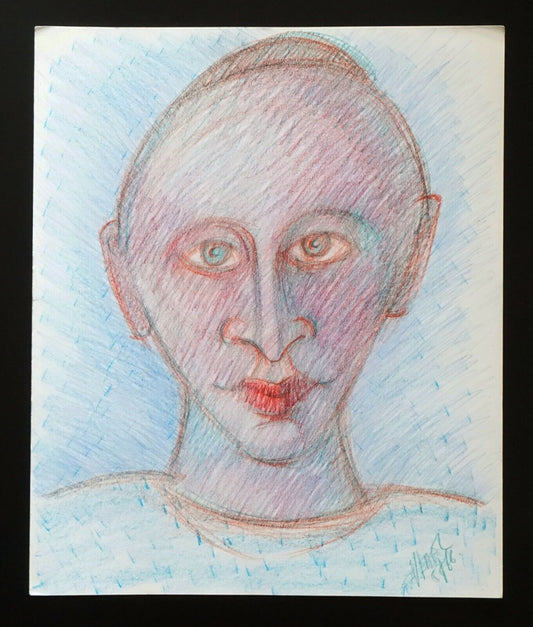 France HI Outsider Art Color Pencil Painting Portrait by Claude Vedel (EtJ)#56