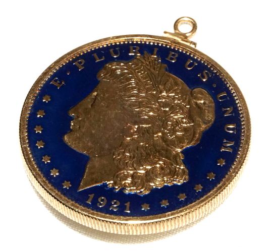 1921 US Morgan Dollar in Multicolor Enamels in G.P. Coin Bezel Pendant (RoT) #1