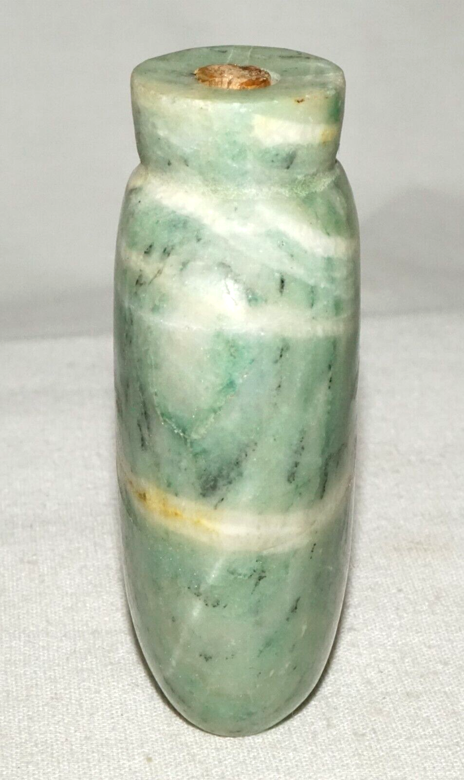 Vintage Chinese Striated Green & White Jadeite Jade Snuff Bottle (LeS)